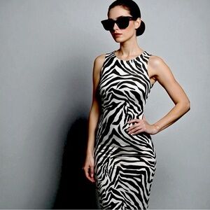 White House Black Market Zebra Print Jersey Sleeveless Midi Dress Size Petite XS